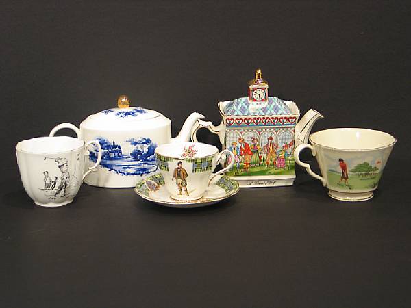 Appraisal: A collection of modern golf themed teapots creamers cups and