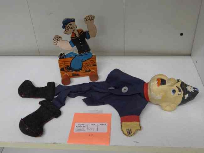 Appraisal: Lot including early puppet and Popeye riding on spinach crate