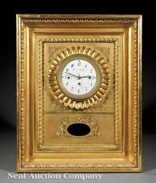 Appraisal: A Biedermeier Carved Giltwood Frame Clock early th c the