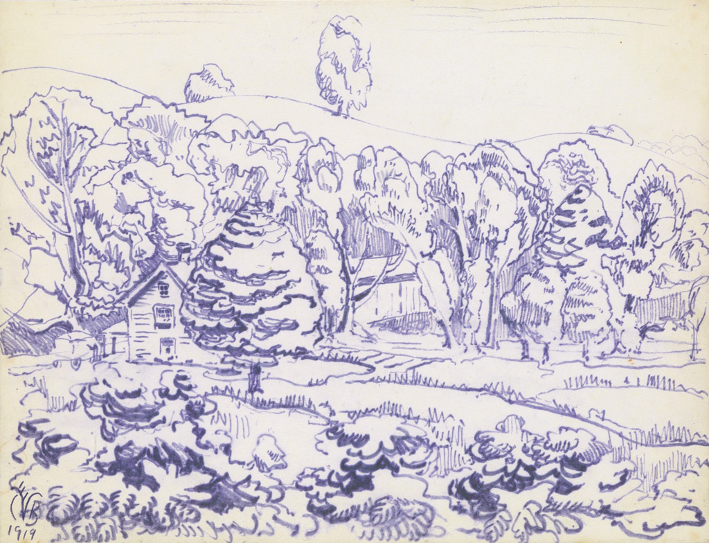 Appraisal: CHARLES BURCHFIELD Landscape with a House and Covered Bridge Pen