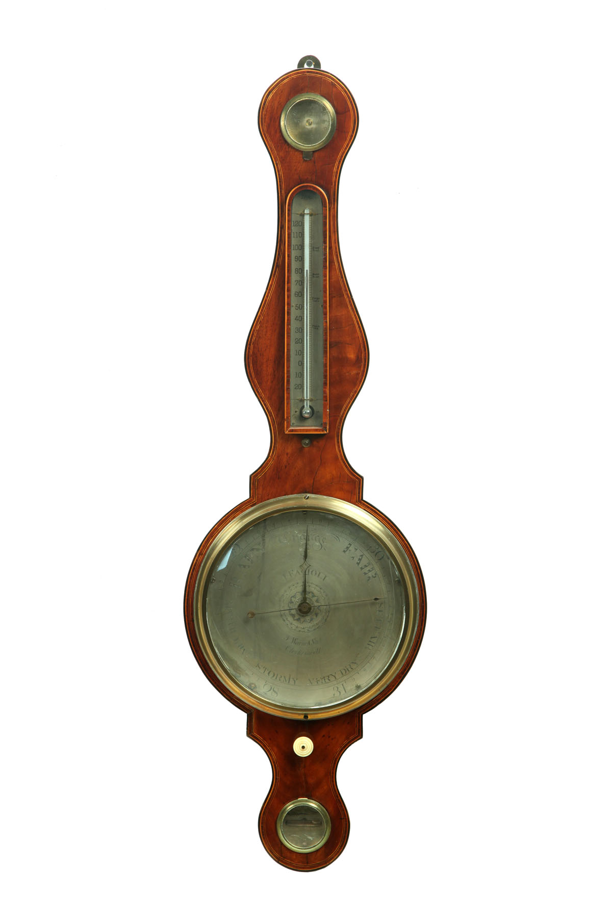 Appraisal: INLAID WHEEL BAROMETER England early th century mahogany silvered dials