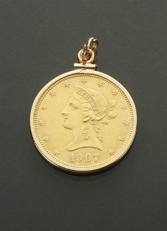 Appraisal: U S Eagle Ten-Dollar Gold Coin Pendant Dated Having a