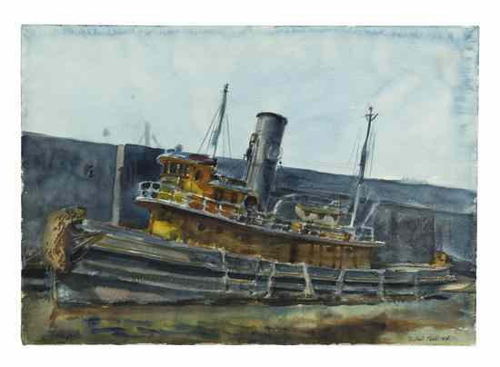 Appraisal: Reginald Marsh American - Tug Boat watercolor signed Reginald Marsh