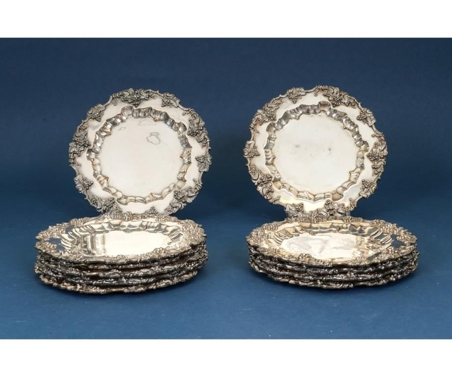 Appraisal: Set of eleven silverplate plates with grape vine borders dia