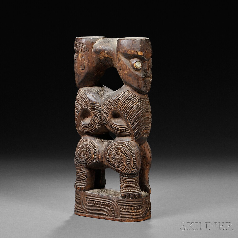 Appraisal: Maori Carved Wood Janus Figure with opposing male figures on