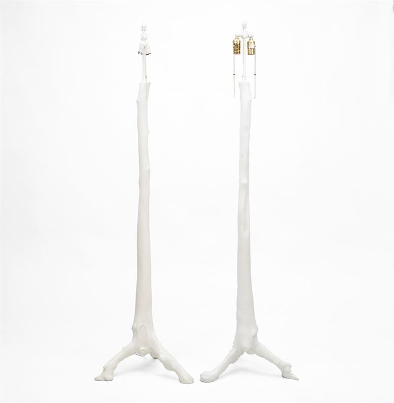 Appraisal: PAIR OF FLOOR LAMPS Painted composition x x in Estimate