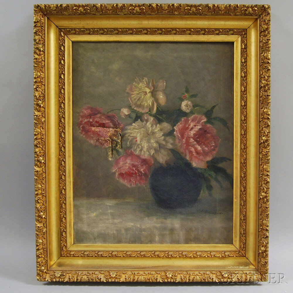 Appraisal: American School th Century Still Life with Vase of Peonies