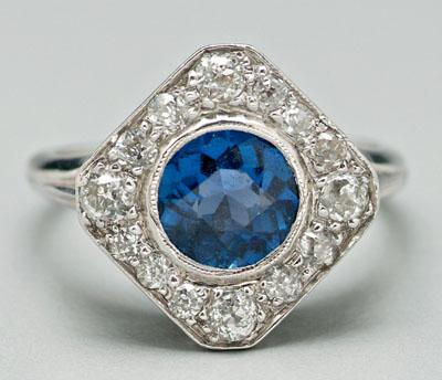 Appraisal: Vintage sapphire and diamond ring round faceted medium to intense