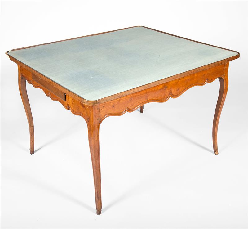 Appraisal: Louis XV Style Provincial Fruitwood Games Table With inset fabric