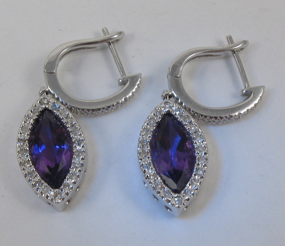 Appraisal: PAIR OF AMETHYST AND DIAMOND EARRINGS each k white gold