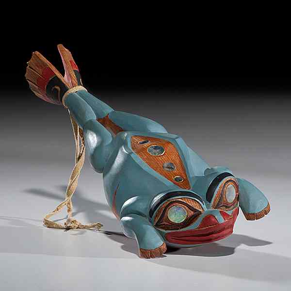 Appraisal: Don Lelooska Kwakiutl Carved Frog Rattle carved of cedar and