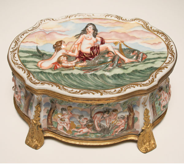 Appraisal: Large Capo di Monte lidded casket with classical scenes Venus