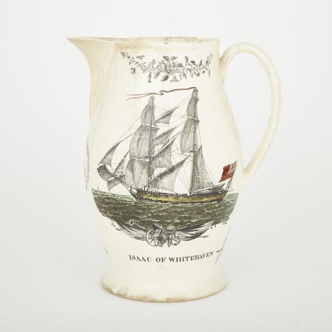 Appraisal: English Printed Creamware Jug Isaac of Whitehaven and Triton of