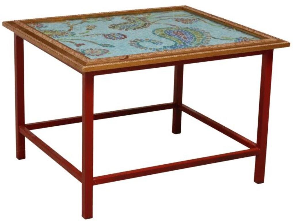 Appraisal: Mosaic and steel coffee table th c top in a