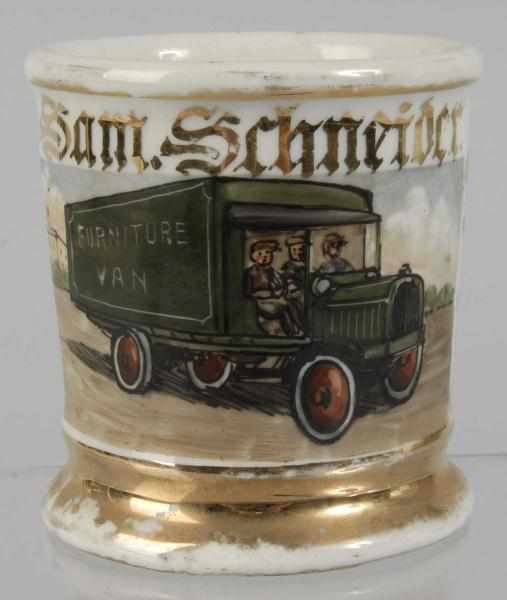 Appraisal: Furniture Delivery Van Shaving Mug Description Marked Sam Schneider across