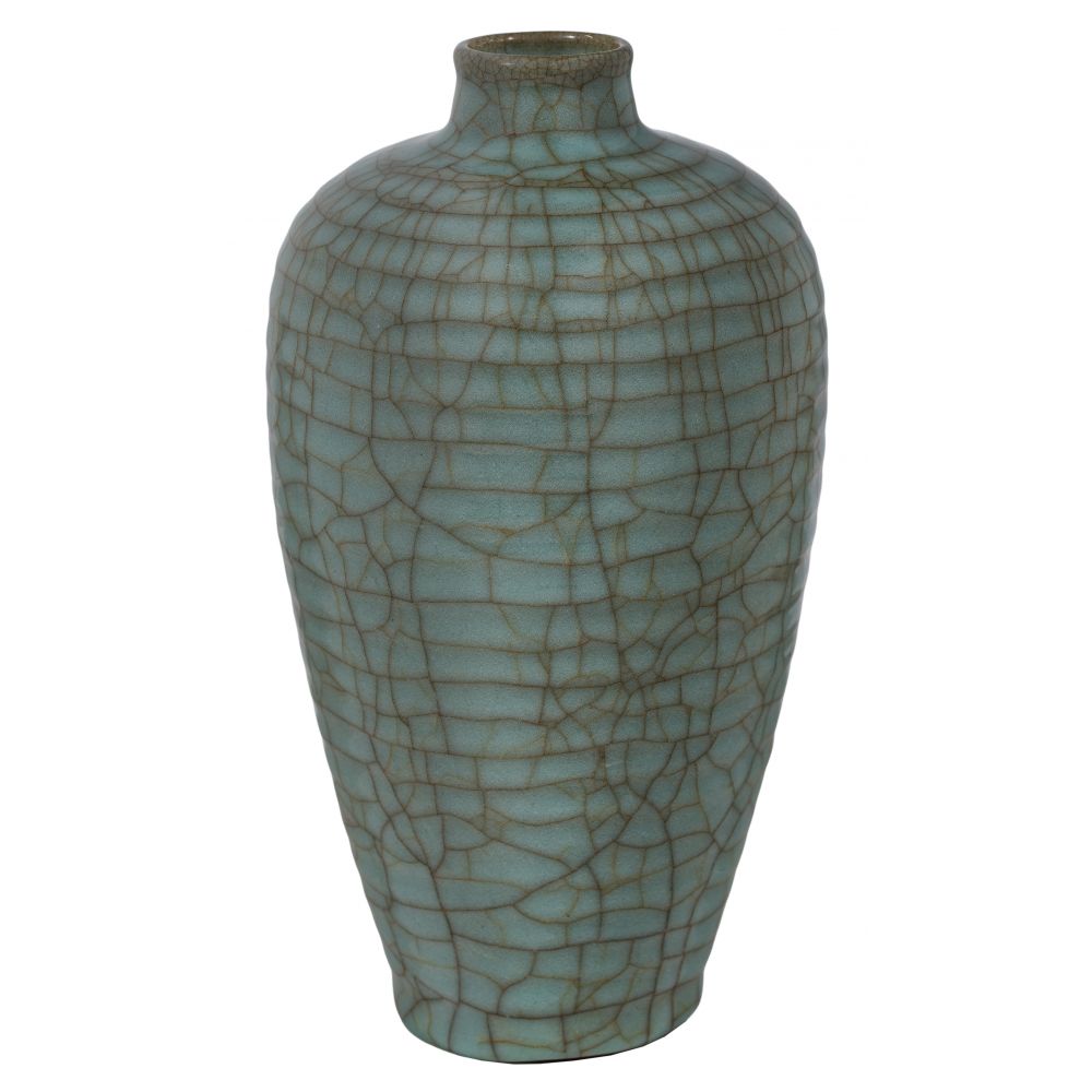 Appraisal: CHINESE CELADON CRACKLE GLAZE MEIPING FORM VASEHaving regularly spaced horizontal