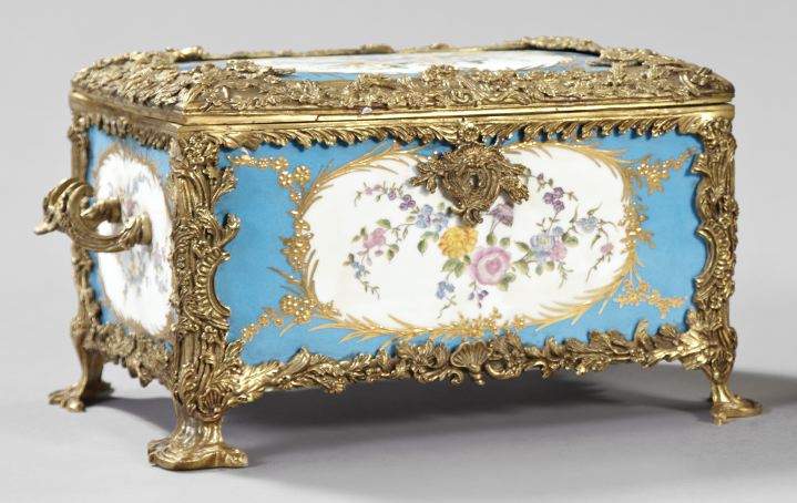 Appraisal: Regal French Porcelain Jewel Casket gilt-brass-mounted and opulently gilded in