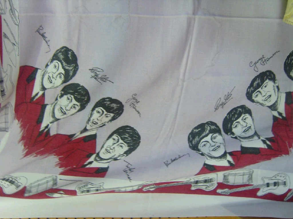 Appraisal: Two Beatles headscarves each corner showing the four musicians together