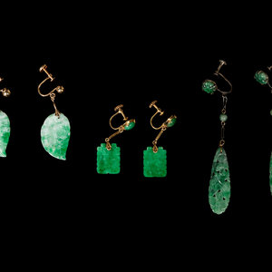 Appraisal: Three Pairs of Chinese Jadeite Earrings the first pair in