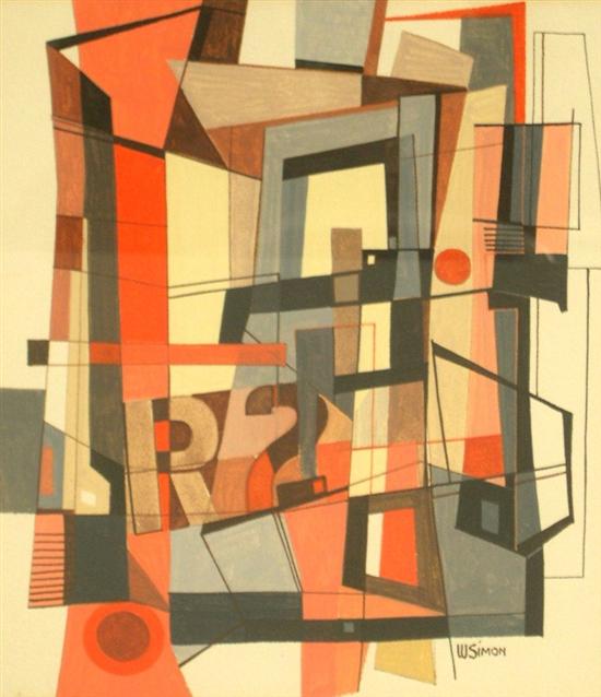 Appraisal: Walter Simon American - opaque watercolor on cardboard random letters