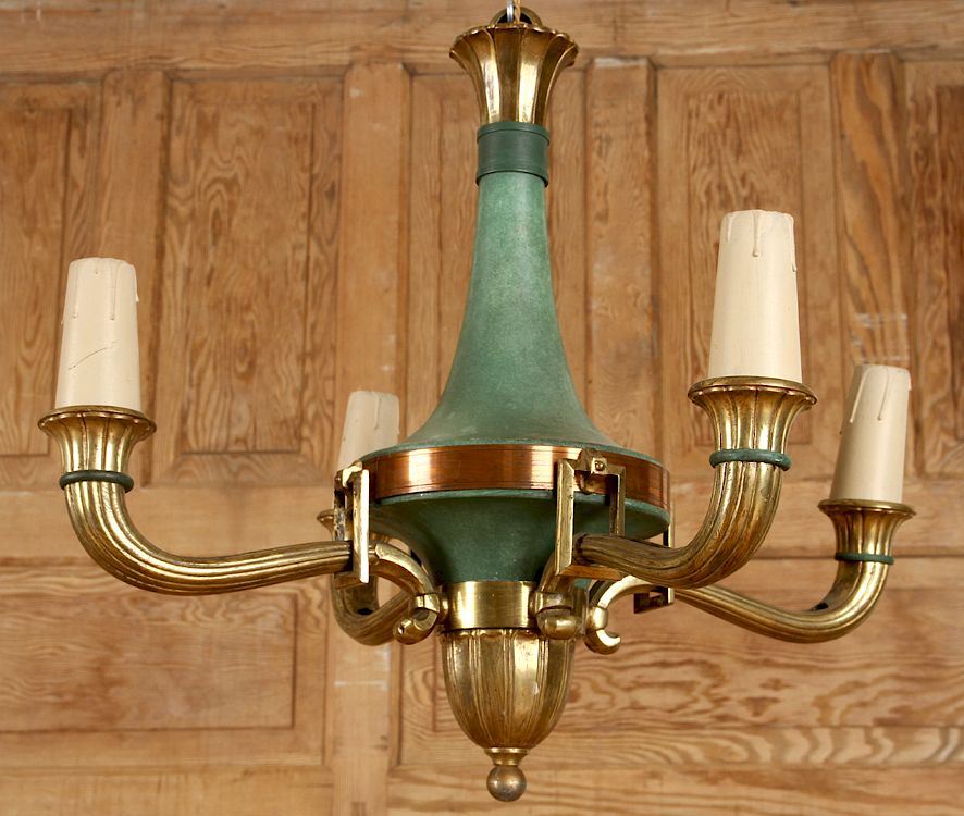 Appraisal: FRENCH EMPIRE -LIGHT BRASS CHANDELIER C A French Empire four