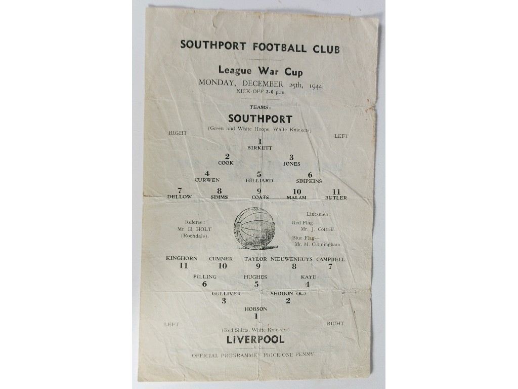 Appraisal: SOUTHPORT v LIVERPOOL LEAGUE CUP PROGRAMME Dec SINGLE SHEET