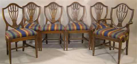 Appraisal: SET OF SIX HEPPLEWHITE STYLE MAHOGANY DINING CHAIRS comprising one