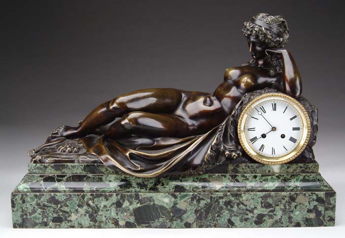 Appraisal: FINE BRONZE FIGURAL MARBLE BASE CLOCK Clock round dial set