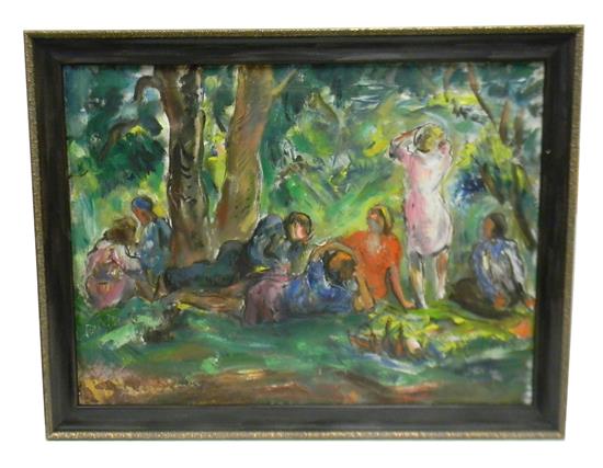 Appraisal: Marion Huse American - Summer Picnic oil on canvas unsigned