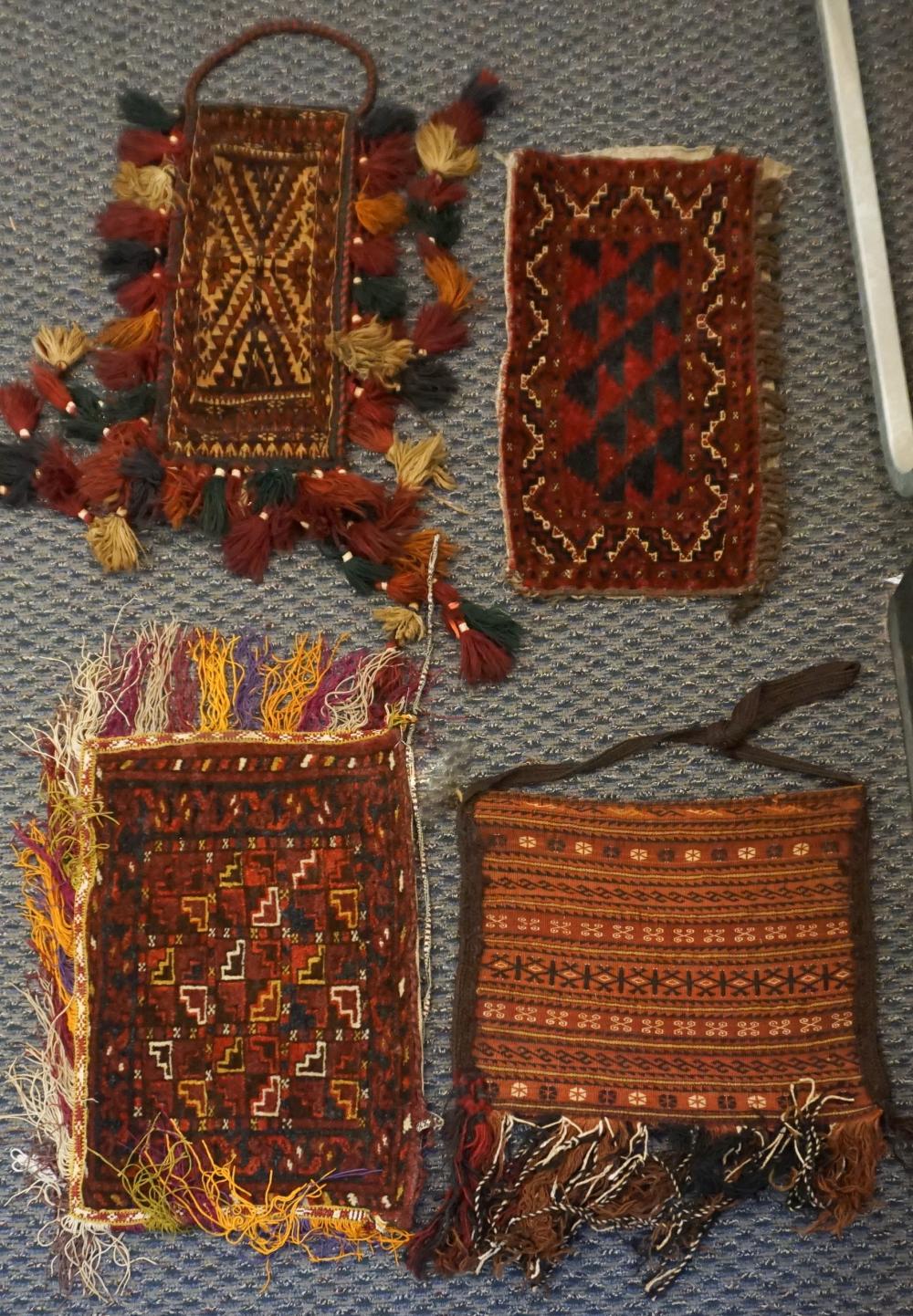 Appraisal: Three Kilim Bag Faces and Tent Pole Holder