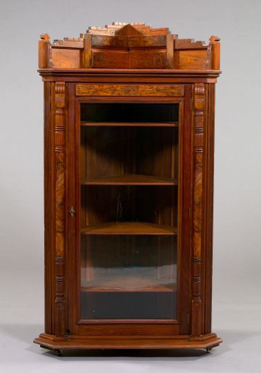 Appraisal: American Eastlake Victorian Walnut and Burl Walnut Corner Vitrine fourth