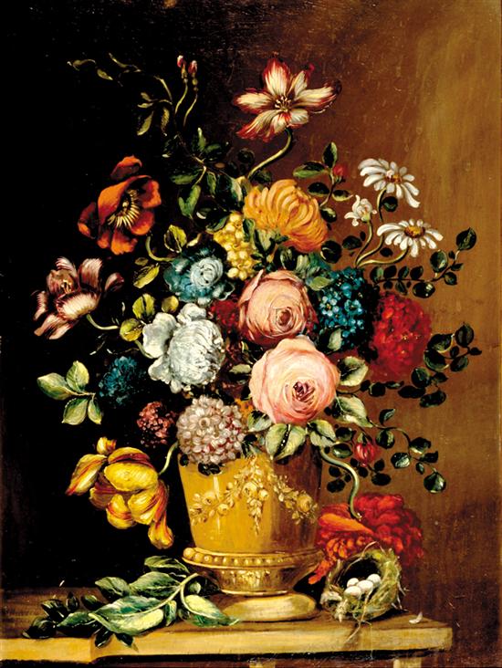 Appraisal: American school th century FLORAL STILL LIFE oil on canvas