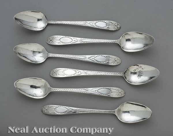 Appraisal: A Set of Six Irish Bright-Cut Engraved Sterling Silver Coffee