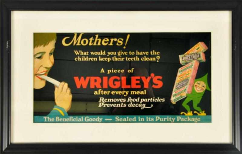 Appraisal: s Cardboard Wrigley's Trolley Sign Description Matted and framed under