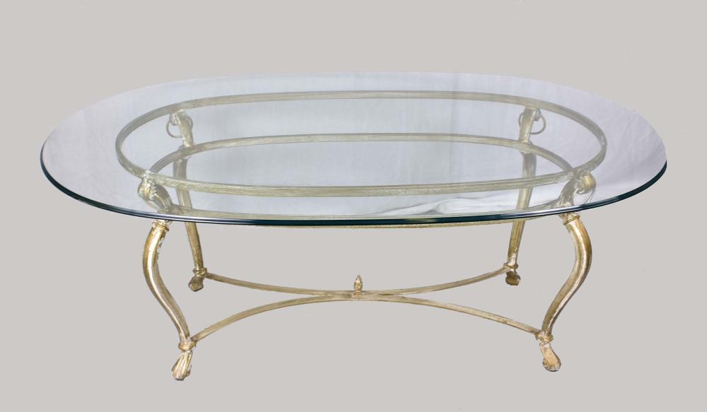 Appraisal: CONTEMPORARY OVAL GLASS AND METAL DINING TABLECONTEMPORARY OVAL GLASS AND