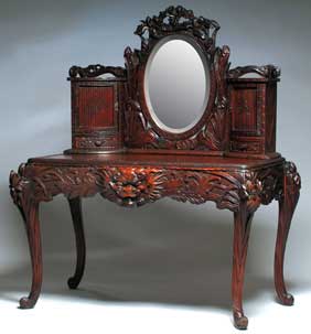 Appraisal: JAPANESE ART NOUVEAU VANITY Elaborately carved Japanese Art Nouveau vanity