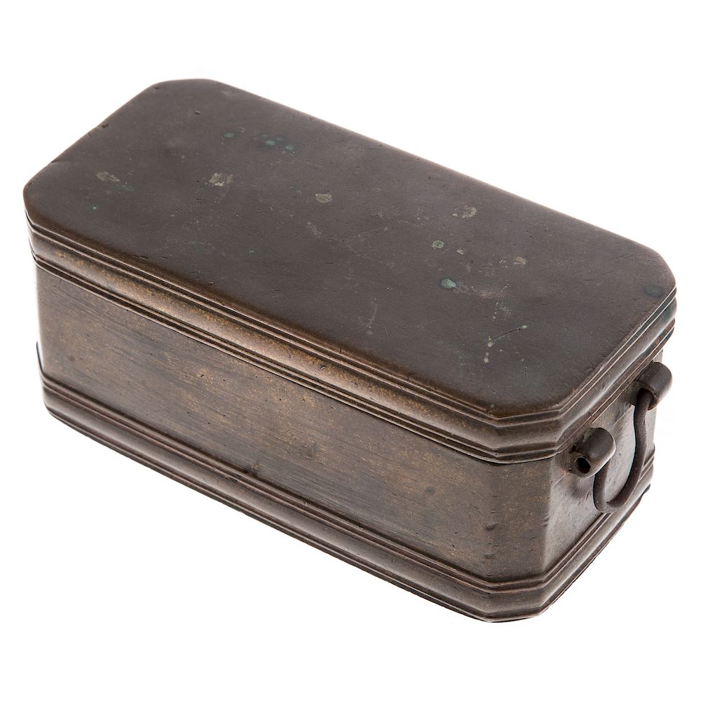 Appraisal: Dutch Bronze Desk Box th century lidded box with canted