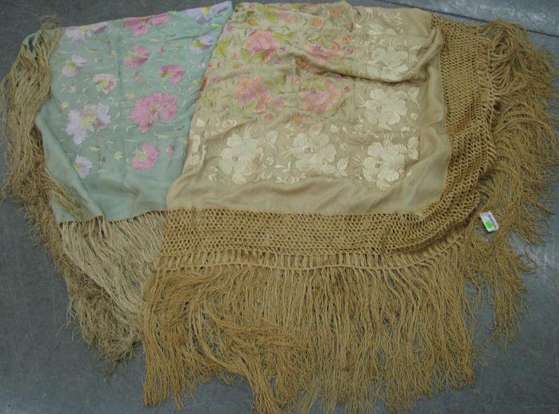 Appraisal: Two Silk Embroidered Floral Piano Throws with fringe one light