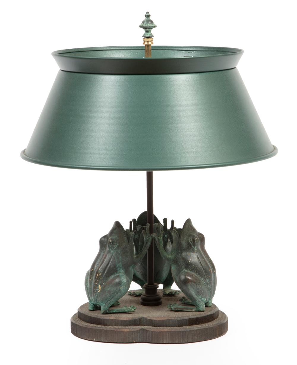 Appraisal: Contemporary Bronze and Wood Frog Table Lamp late th c