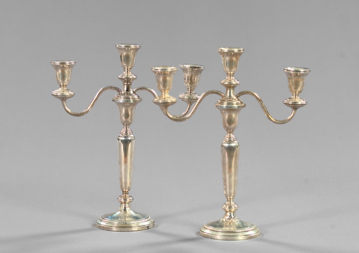 Appraisal: Pair of Sterling Silver Three-Arm Candelabra first quarter th century