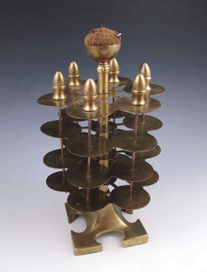 Appraisal: BRASS REEL STAND Three tier revolving thread spool holder with