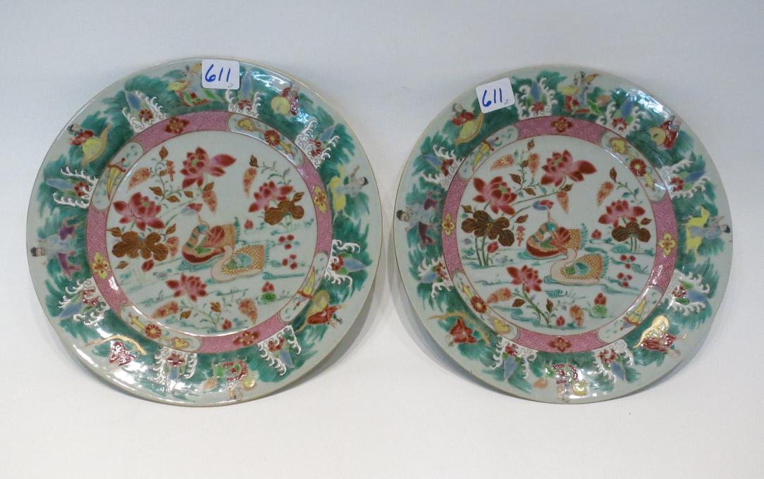 Appraisal: TWO CHINESE FAMILLE ROSE PORCELAIN PLATES with hand painted figures