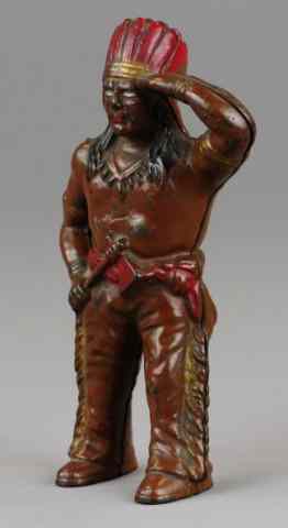 Appraisal: INDIAN WITH TOMAHAWK STILL BANK Hubley cast iron painted brown