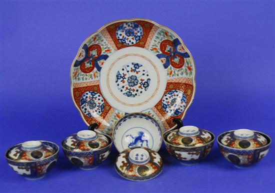 Appraisal: CHINESE IMARI DECORATED CHARGER AND FIVE COVERED RICE BOWLS diameter