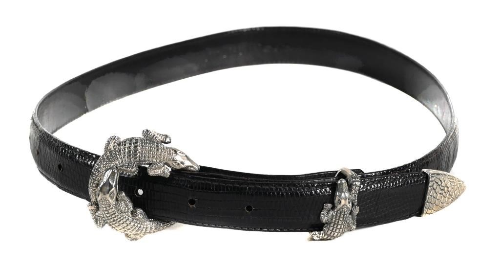 Appraisal: Designer Jeff Deegan genuine lizard belt with sterling silver figural