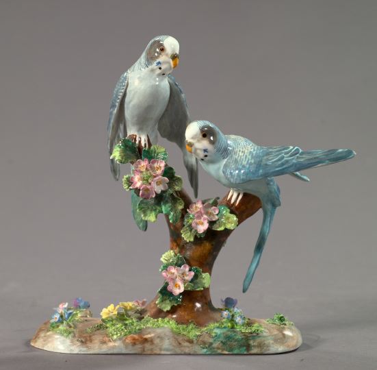 Appraisal: Crown Staffordshire Porcelain Group of Two Blue Parakeets modeled on