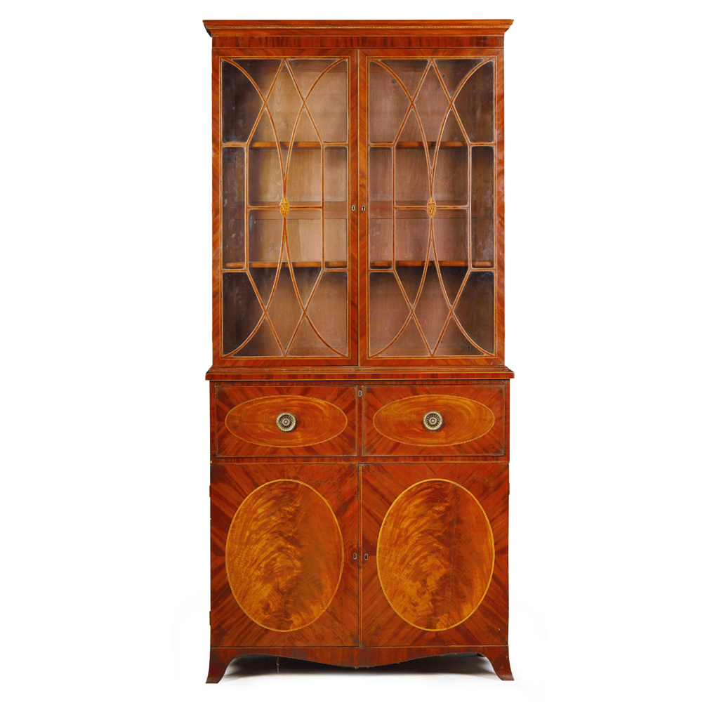 Appraisal: LATE GEORGE III MAHOGANY AND INLAY SECRETAIRE BOOKCASE LATE TH