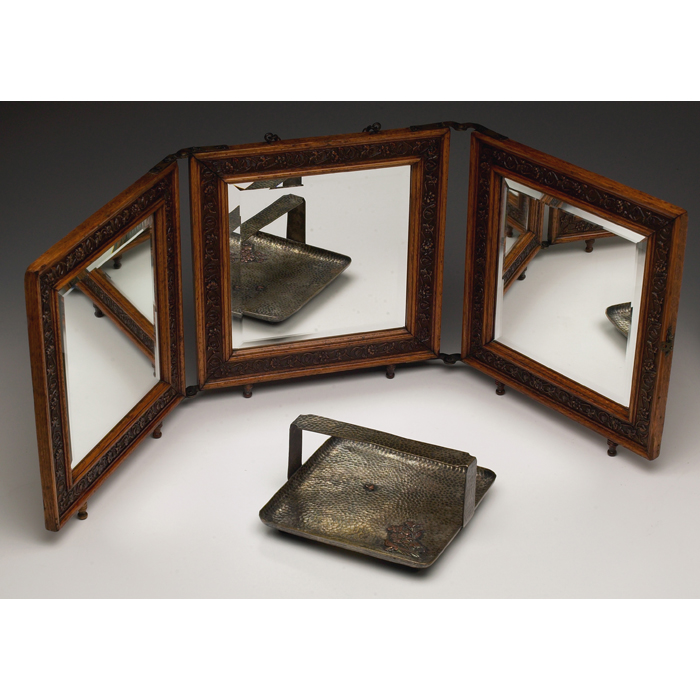 Appraisal: Arts Crafts shaving mirror folding form with three mirrors framed