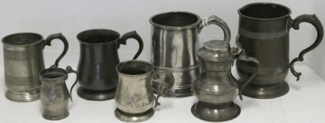 Appraisal: ANTIQUE PEWTER HANDLED MUGS TH TH C FROM X HIGH