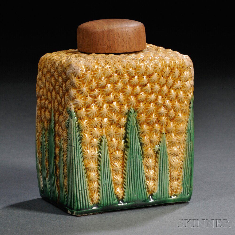 Appraisal: Staffordshire Cream-colored Earthenware Pineapple Tea Canister England c rectangular the